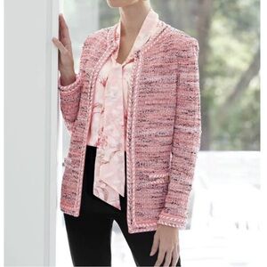 Misook Pink Tweed Sweater Jacket Size Petite Large